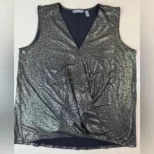Lisa Rinna Collection Sleeveless Crossover Top Size L Shimmer Holiday NYE Goth